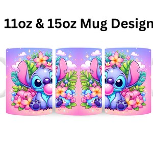 3D Cute Stitch Bubble Flowers Mug Wrap, 3D Mug Wrap Sublimation Design PNG, Mug 11oz and 15oz Stitch Mug Wrap, Only Digital Files