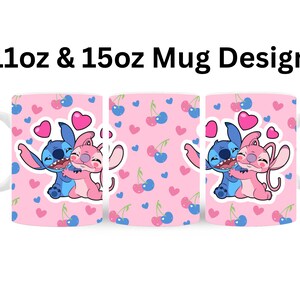 3D Stitch Cherrys Hearts Mug Wrap, 3D Stitch Mug Wrap Sublimation Design PNG, Mug 11oz and 15oz Donut Mug Wrap