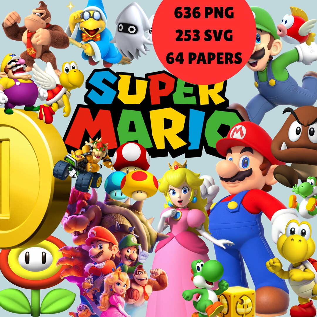 Super Mario PNG SVG Bundle | 636 Png 253 Svg 64 Papers | Mario Bros ...