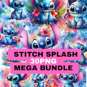 Digital Download Stitch Watercolor Png Bundle, Commercial Use, T Shirt Designs, Stitch Png, Instant Download, High Resolution Splash