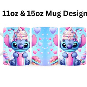 3D Cute Stitch Ice Cream Mug Wrap, 3D Mug Wrap Sublimation Design PNG, Mug 11oz and 15oz Stitch Mug Wrap