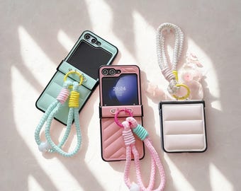 Quilted PU Leather Phone Case with Wrist Strap: Samsung Z Flip 6/5/4/3