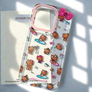 ハローキティ Y2K iPhoneケース - ブラックピンクレーザービーチガールカバー iPhone 16 15 14 13 12 11 Pro Max XR XS 8 7 Plus用