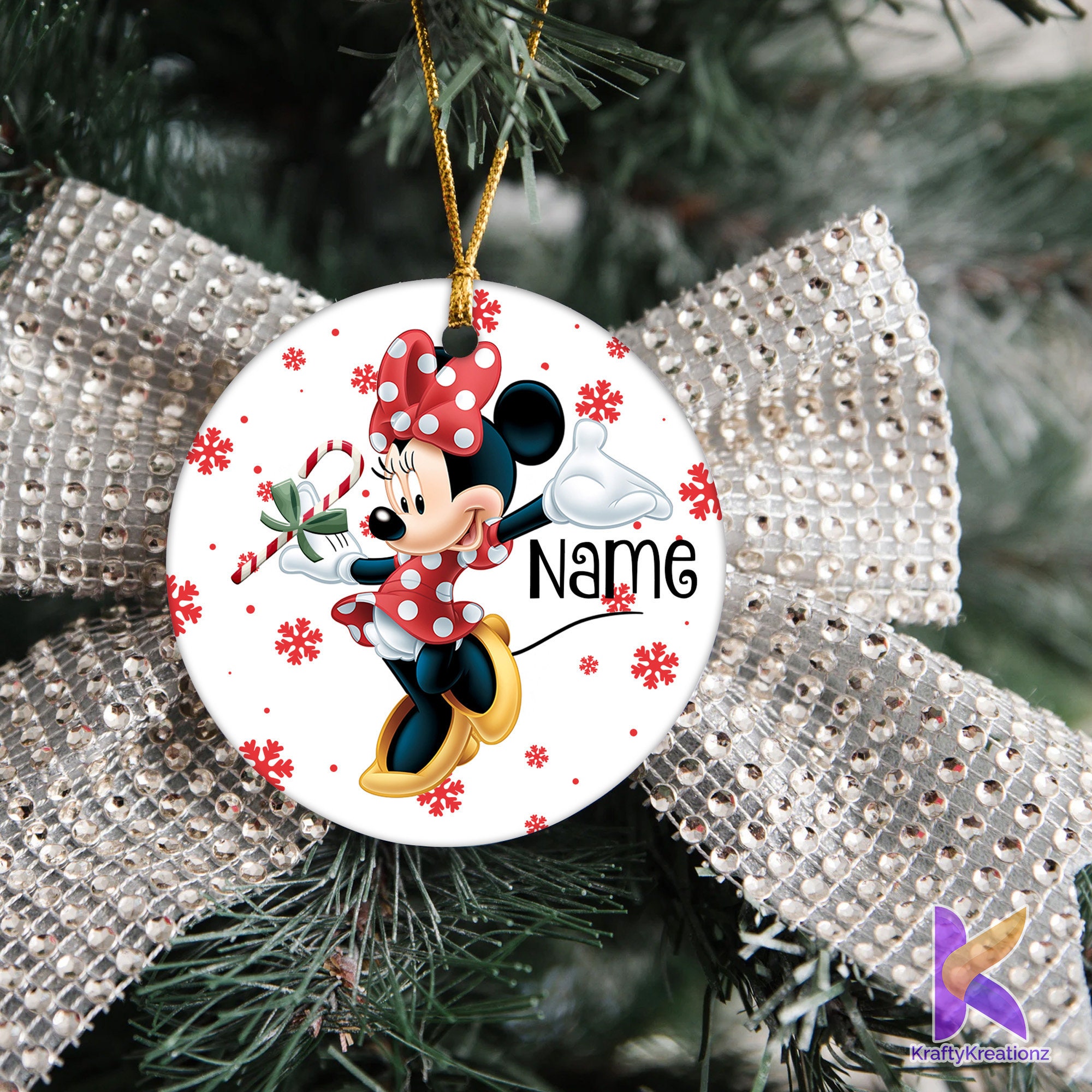 Personalized Minnie Mouse Ornament, Minnie Mouse Customized Ornament