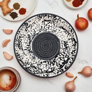 Handmade 7&quot; Grater Bowl, Garlic and Ginger Grinder Plate, Black Sponge Grater Bowl, Cheese Grater Plate, Vegetable & Citrus Kitchen Prep