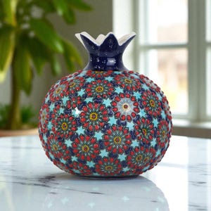 Handgefertigte Granatapfelvase Keramik, Sternmosaikvase, Tischdisplay für modernes Zuhause, dekorative Granatapfelvase für Eingangsbereich, elegante Vase