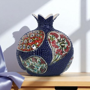 Handmade Pomegranate Ceramic Table Vase, Patch Mosaic Vase, Modern Decorative Centerpiece, Unique Handmade Pomegranate Vase for Kitchen