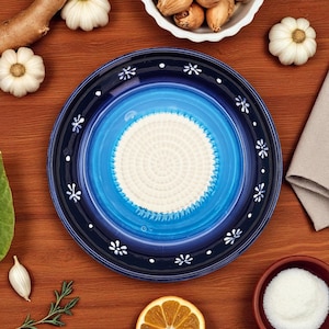 7&quot; Handmade Ceramic Grater Bowl, Garlic and Ginger Plate, Daisy Blue Grater Bowl, Cheese and Chocolate Grinder, Vegetable & Citrus Grater