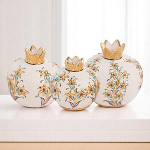Handmade Ceramic Accent Vase Set, Golden Bloom Vase, Pomegranate-Inspired Tabletop Display Set for Home or Office, Golden Vase Gift