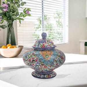 Ceramic Decorative Jar, Royal Ornament Jar, Handmade Jar with Lid, Unique Ceramic Jar for Artistic Homes, Turkish Jar for Entryway Decor