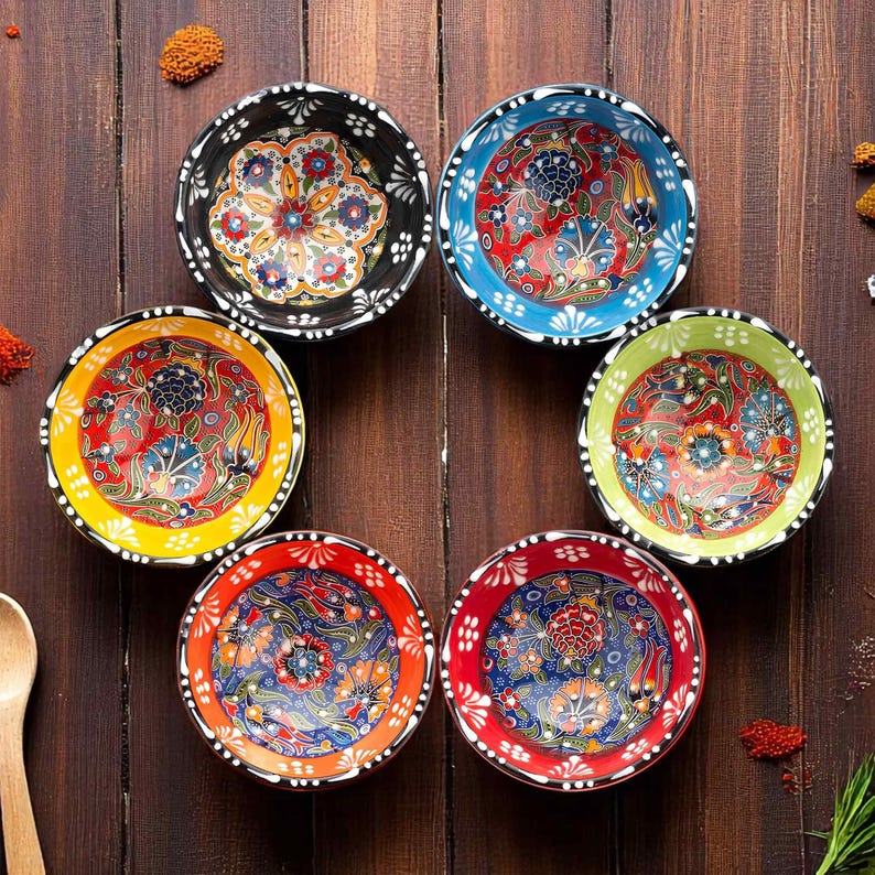 Ceramic Dipping Bowls, 3.5 Oz Sauce Dishes, Set of 6 Spice Bowls, Ceramic Handmade Prep Bowls, Breakfast Bowls Kitchen Gift Set