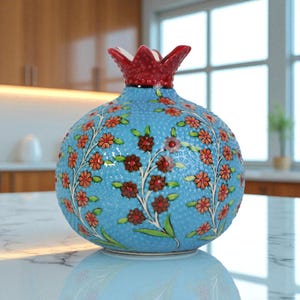 Granatapfelkeramikvase, Himmelblütenvase, handgefertigtes Tabletop-Mittelstück, einzigartige Keramikvase für Küchentheke, stilvolle Granatapfelvase
