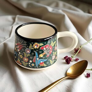 Ceramic Coffee Cups with Handle, 7 Oz Coffee Cups, Espresso Cups, Hand-Painted Handle Coffee Mug, Ceramic Cups Gift for Coffee Lover