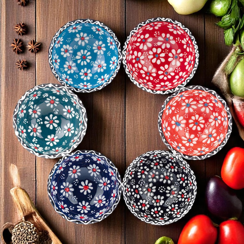 Handmade Ceramic Bowls, 3.5 Oz Prep Bowls, Set of 6 Small Handmade Dishes, Spice and Sauce Bowls, Breakfast Bowls Set Gift for Kitchen Decor