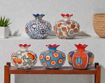 Handgefertigte Keramik Granatapfel Vase, Mosaik Globe Dekor mit Blumen- und Nazar Muster, Akzent im türkischen Stil, Handwerker Bemalte Verzierung