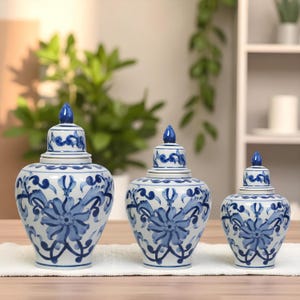 Ceramic Ginger Jar, Azure Bloom Jar, Ceramic Jar with Lid, Decorative Jar for Shelf, Turkish Handmade Ceramic Jar, Jar Gift for Housewarming