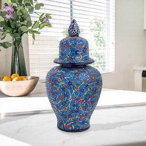 Ceramic Decorative Jar, Blossom Night Jar, Handmade Ceramic Jar for Living Room Decor, Turkish Jar with Lid, Decorative Accent for Home