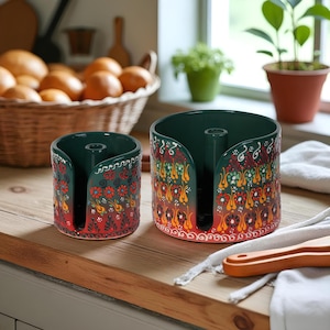 Handgefertigter Keramikhandtuchhalter, Papierrollenspender für Küchentheke, Serviettenorganisator, dekorative und funktionale Küchenaufbewahrung