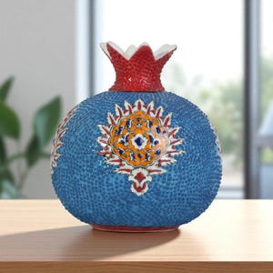 Handgefertigte Granatapfel-Keramikvase, Sultanflammen-Vase, einzigartige handgemachte Tischdisplay, Granatapfelvase für Küchentheke, Esszimmer