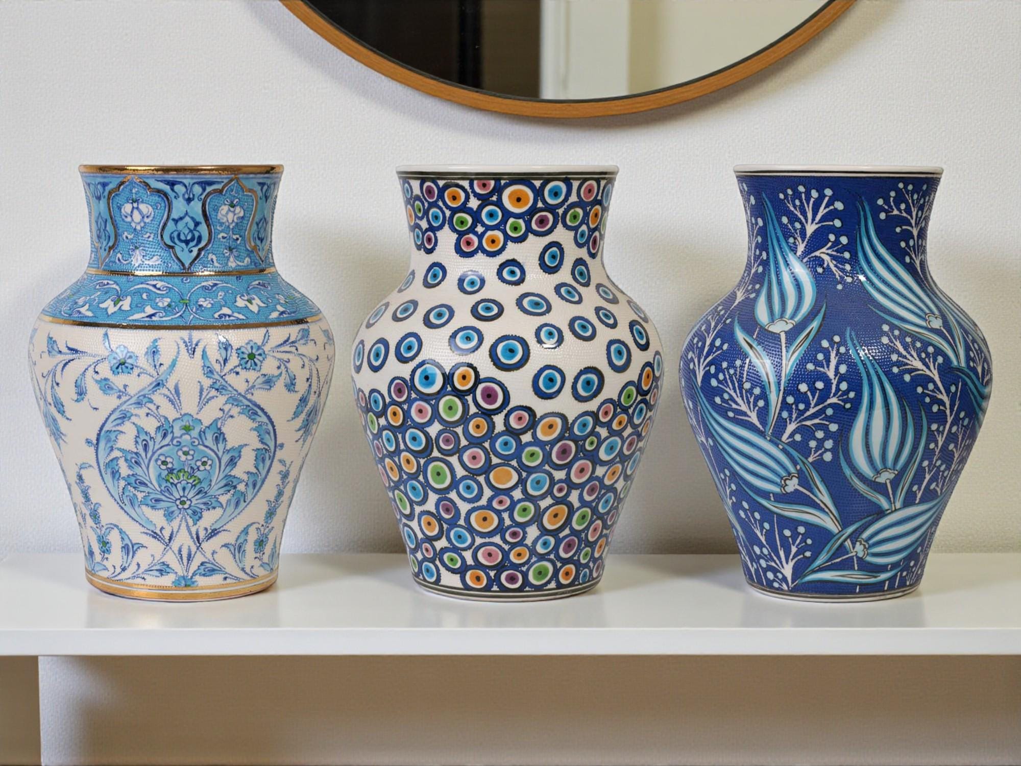 トルコ陶器の花瓶、手作りブルーハーモニー花瓶コレクション