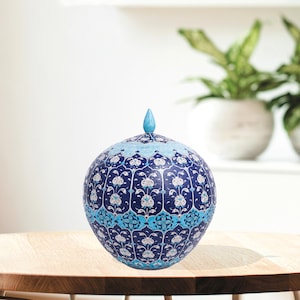Ceramic Decorative Jar, Ottoman Blue Jar, Turkish Jar with Lid, Handmade Ceramic Jar for Modern Kitchen, Artisan Jar for Home Decor