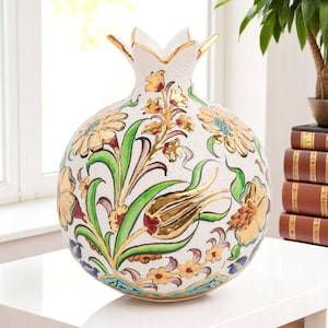 Keramik handgemachte Granatapfelvase, goldene Tulpenvase, dekorative Keramikvase, Granatapfelvase für Wohnkultur, Vasengeschenk für Housewarming