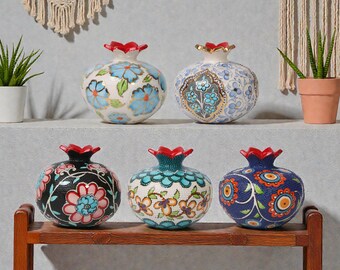 トルコ陶器のザクロ花瓶、手描きの花のザクロの装飾、家庭の