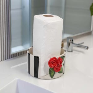 Ceramic Paper Roll Holder, Handmade Ceramic Paper Towel Bar, Napkin Holder for Kitchen, Bathroom & Kitchen Organizing