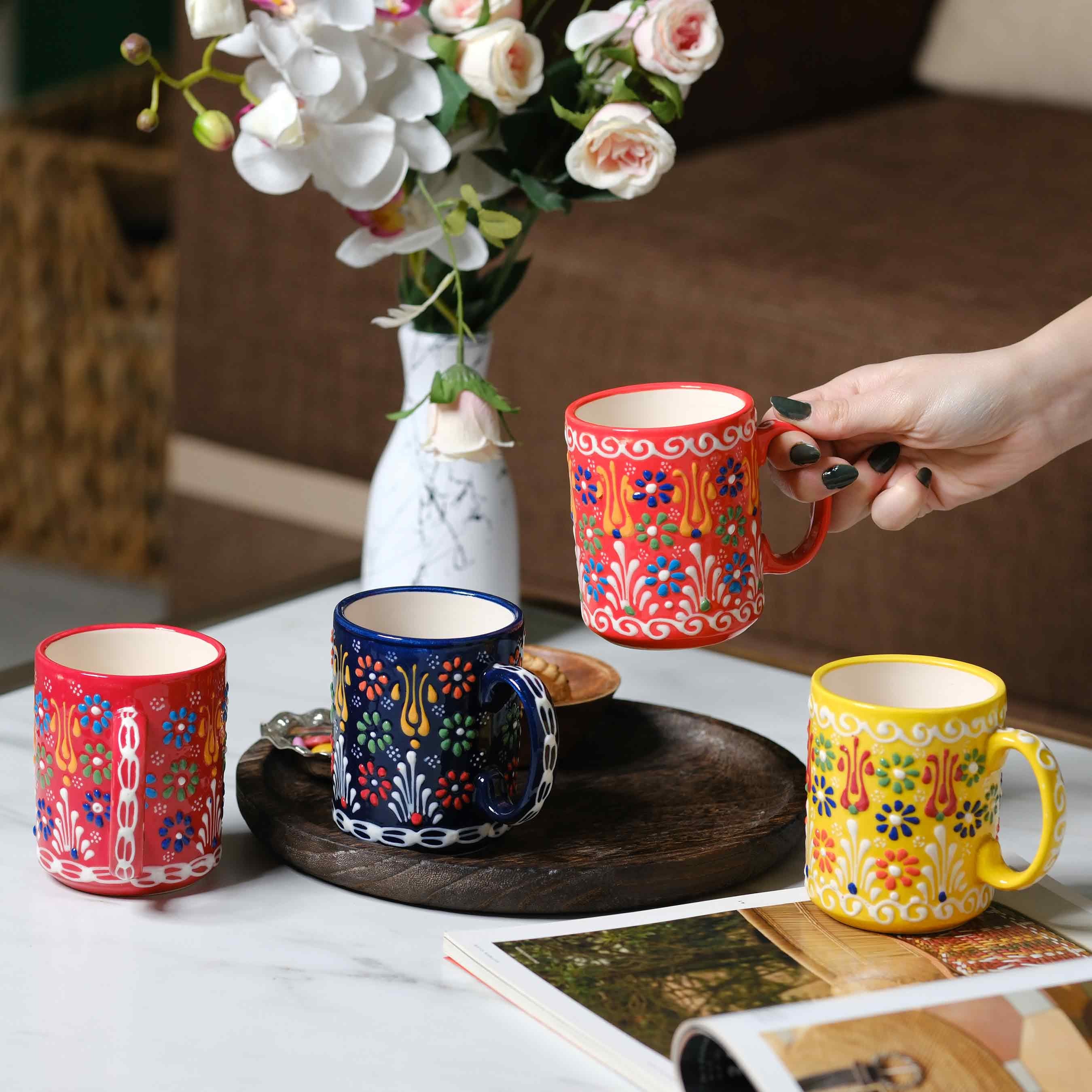 Mug De Cerámica Pintado Curvo Base Gres 500 Ml - Real Plaza