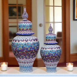 Ceramic Ginger Jar, Sultan&#39;s Treasure Jar, Ceramic Jar with Lid, Decorative Jar for Shelf, Turkish Handmade Jar, Jar Gift for Housewarming