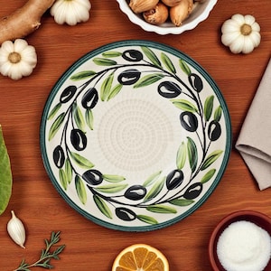 7&quot; Garlic Grater Bowl, Premium Ceramic Ginger Grinder, Olive Wreath Grater Bowl, Handmade Rub Plate for Cheese, Chocolate, and Vegetables