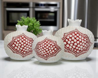 Hand Painted Ceramic Vase, Red Seed Motif Vase, Handmade Pomegranate Table Vase, Modern Vase Accent Piece, Unique Vase for Dining Table