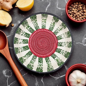 7&quot; Ceramic Grater Bowl, Garlic & Ginger Grinder Plate, Watermelon Pattern Grater Bowl, Handmade Grater for Cheese, Vegetable Rub Plate