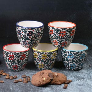 Handmade Ceramic Espresso Cups, 2.5 Oz Coffee Cups Set, Ceramic Cups Set of 5, Decorative Turkish Cups, Ceramic Cups Set for Coffee Lovers