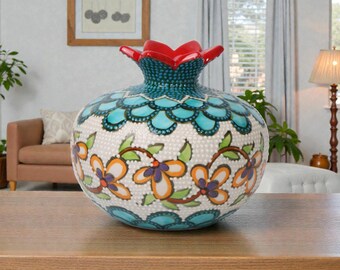 トルコ陶器のザクロ花瓶、手描きの花のザクロの装飾、家庭の
