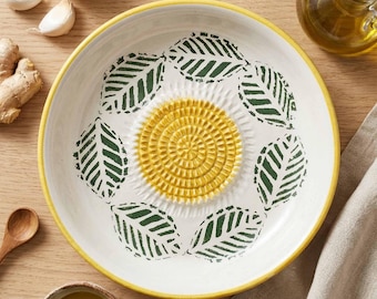 7" Handmade Grater Bowl, Garlic and Ginger Grinder Plate, Tropical Yellow Grater Bowl, Cheese and Chocolate Grater, Vegetable Rub Plate