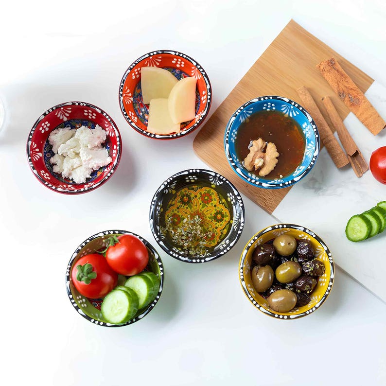 Ceramic Dipping Bowls, 3.5 Oz Sauce Dishes, Set of 6 Spice Bowls, Ceramic Handmade Prep Bowls, Breakfast Bowls Kitchen Gift Set