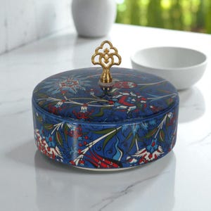 Hand Painted Ceramic Bowl with Lid, Ceramic Navy Bowl, Sugar Bowl, Decorative Bowl with Lid, Ceramic Storage Bowl, Ceramic Sugar Pot