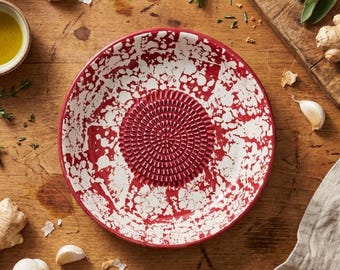 Ceramic Grater Bowl, 7" Garlic and Ginger Grinder Plate, Red Sponge Grater Bowl, Handmade for Cheese, Chocolate, Vegetable Rub Plate