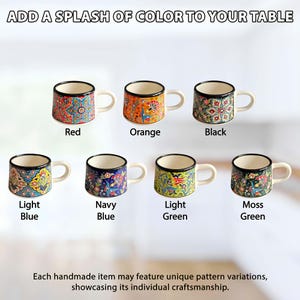 Ceramic Coffee Cups with Handle, 7 Oz Coffee Cups, Espresso Cups, Hand-Painted Handle Coffee Mug, Ceramic Cups Gift for Coffee Lover