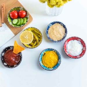 Ceramic Decorative Serving Bowls, 2.5 Oz Small Bowls, Set of 6 Spice and Sauce Dishes, Handmade Breakfast Bowls, Kitchen Gift Bowls Set