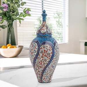 Ceramic Decorative Jar, Vizier Mosaic Jar, Unique Ceramic Jar for Living Room Decor, Handmade Jar with Lid, Turkish Canister for Home Decor