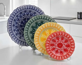 Handmade Turkish Ceramic Mandala Plate: Vibrant Wall Hanging Plate