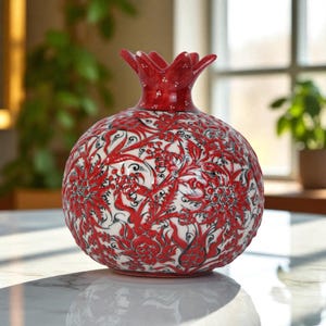 Granatapfel-Vase handgemachte Keramik, Purpur-Blüten-Vase, elegante Tischanzeige, Keramikvase für Esszimmertisch, Granatapfel-Vasen-Geschenk