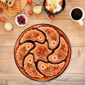 Turkish Breakfast Dip Set, 8 Piece Orange Appetizer Serving Tray, Handmade Ceramic Snack Bowls, Decorative Dining Platter Gift for Kitchen
