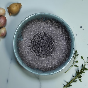 Handmade Ceramic Garlic Grater Bowl, 7" Glazed Grating Plate for Garlic, Cheese & Chocolate