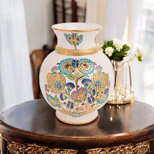 Ceramic Decorative Vase, Golden Floral Vase, Handmade Ceramic Vase, Vase for Home Styling, Unique Handmade Vase, Decorative Living Room Vase