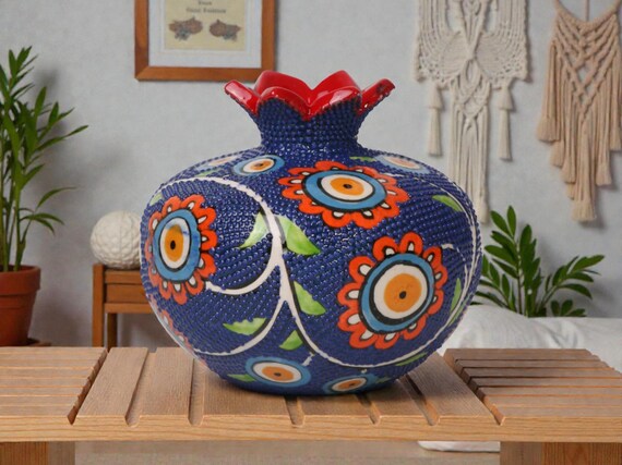 トルコ陶器のザクロ花瓶、手描きの花のザクロの装飾、家庭の