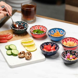Handmade Ceramic Bowls, 3.5 Oz Prep Bowls, Set of 6 Small Handmade Dishes, Spice and Sauce Bowls, Breakfast Bowls Set Gift for Kitchen Decor