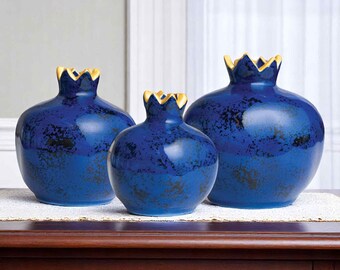 トルコ陶器のザクロ花瓶セット：青い花飾り - Etsy 日本
